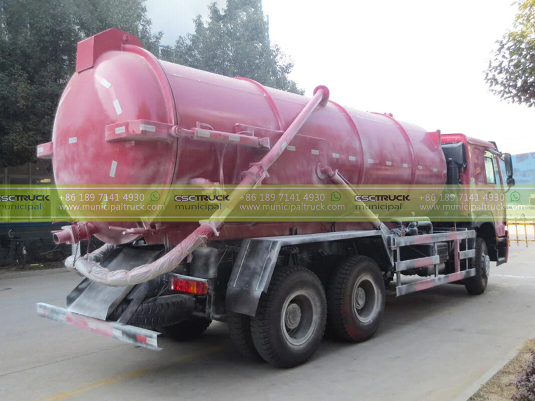 HOWO 16000 Liters Septic Tank Vacuum Truck Pink Left Back