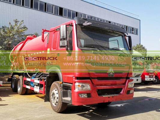 HOWO 16000 Liters Septic Tank Vacuum Truck Red Front