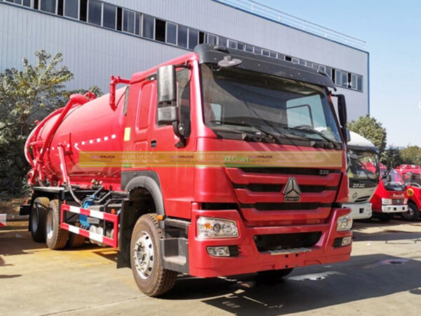 HOWO 16000 Liters Septic Tank Vacuum Truck Red Front