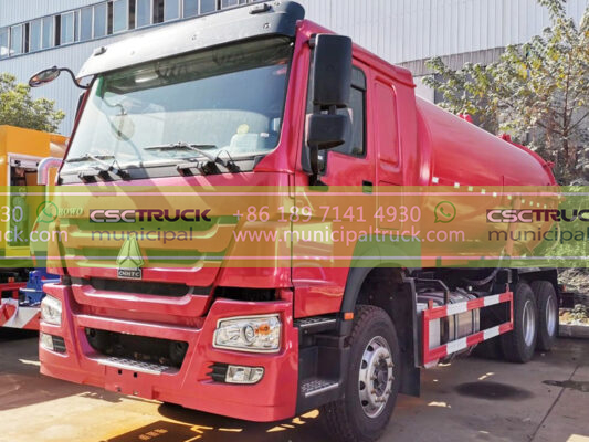 HOWO 16000 Liters Septic Tank Vacuum Truck Red Front