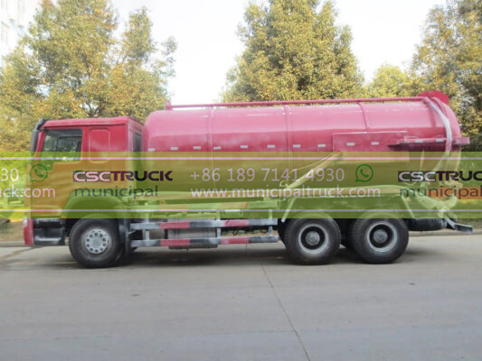 HOWO 16000 Liters Septic Tank Vacuum Truck Pink Right Side