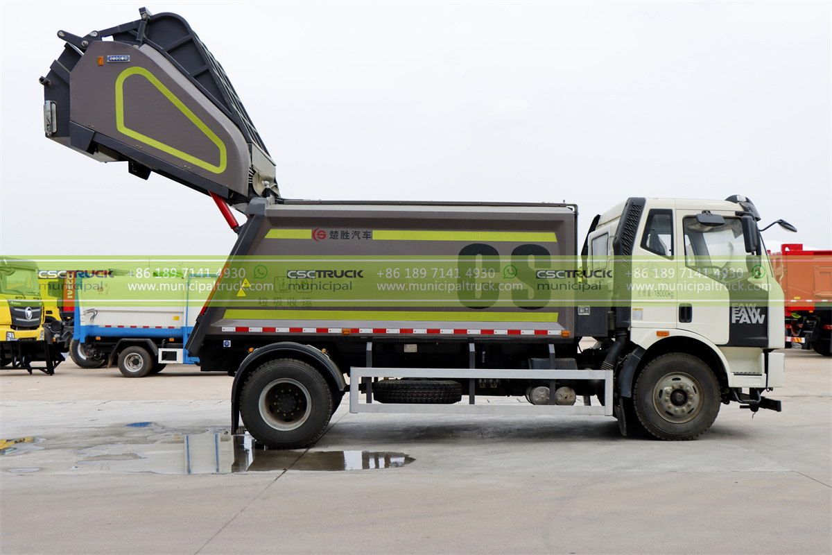 FAW Garbage Removal Compactor Truck Working FAW Garbage Removal Compactor Truck Working