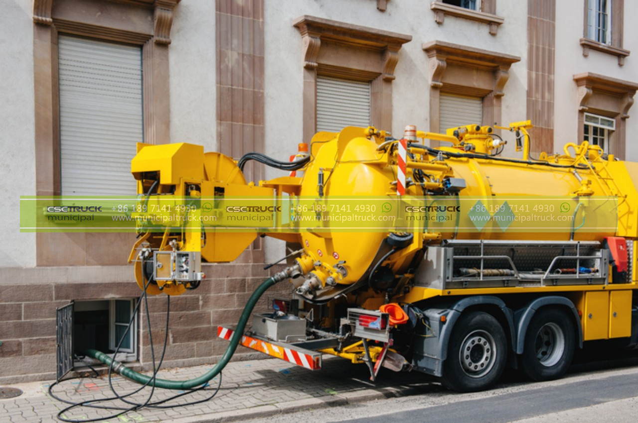 Sewerage truck on street working