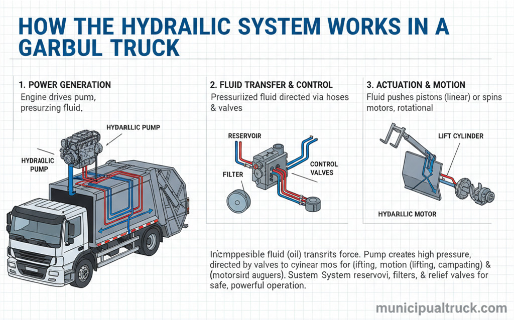 How the Hydraulic System Works in a Garbage Truck (2)