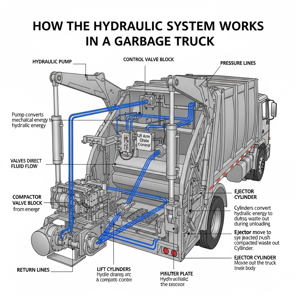 How the Hydraulic System Works in a Garbage Truck